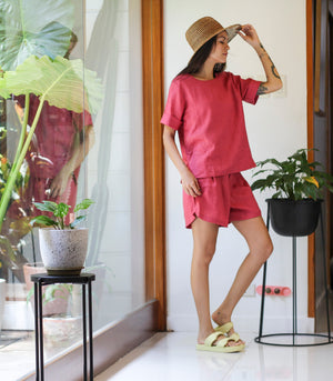 Florence Fling Alida Linen Top and Shorts Set        (Rose)
