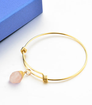 Soul Stone Bangle Bracelet - Raw Rose Quartz