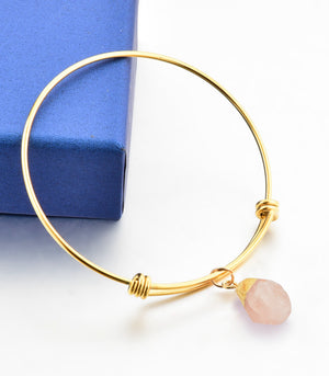 Soul Stone Bangle Bracelet - Raw Rose Quartz