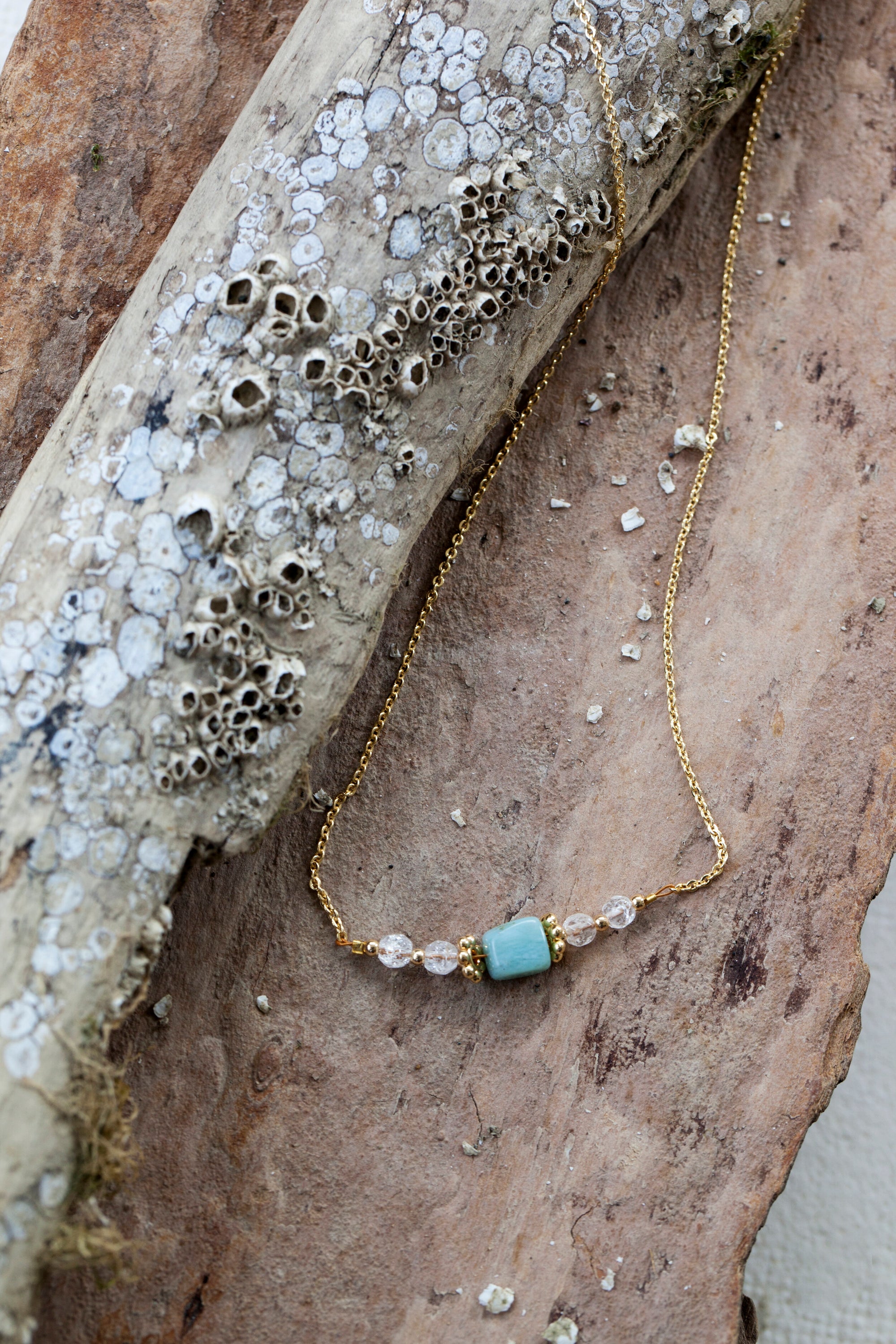 Serene Goddess Beaded Necklace with Larimar and Clear Quartz (for women) SGOD-AW1