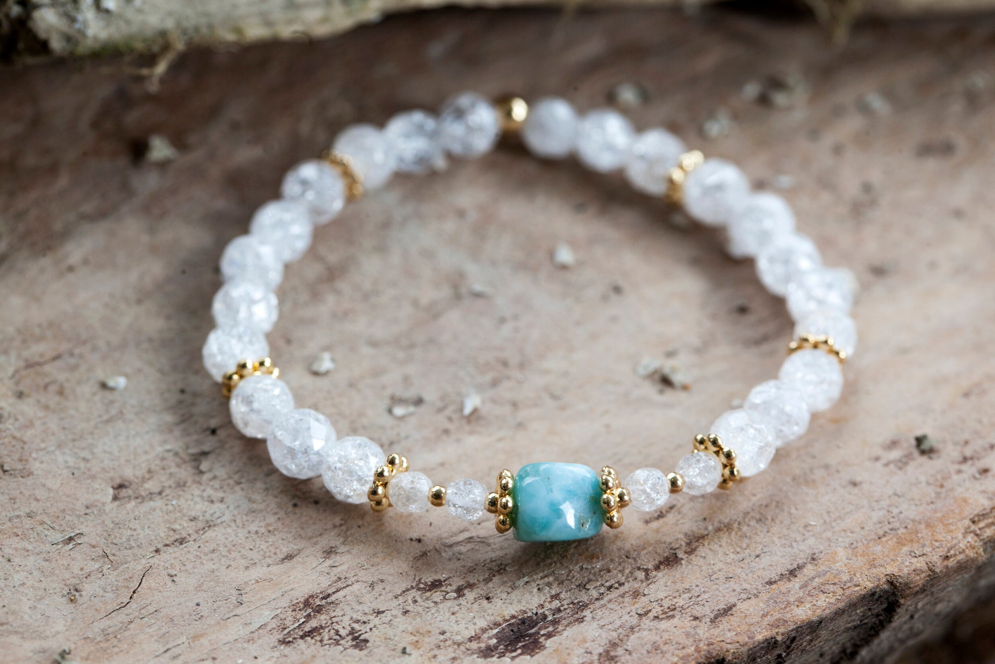 Serene Goddess Bracelet with Larimar and Clear Quartz (for women) SGOD-AW2