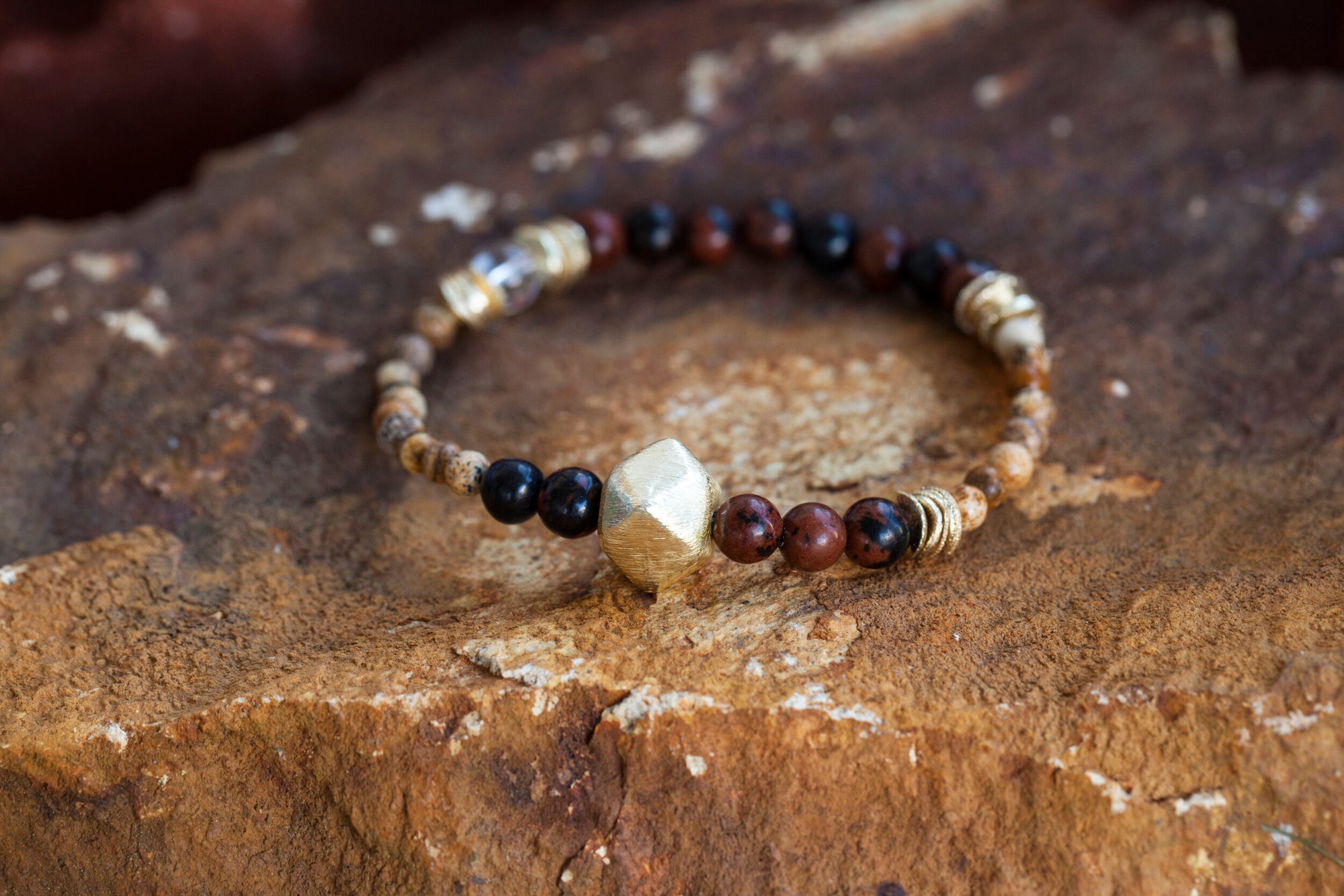 Unlock Your Power Bracelet with Mahogany Obsidian, Picture Jasper and Clear Quartz *Jewels of the Nile* (unisex) UNLOCK-AU1