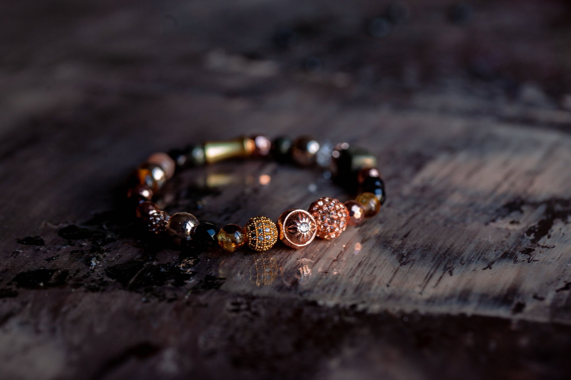 Unstoppable Bracelet with Pyrite, Sunstone, Citrine, Tiger Eye, Clear Quartz, Smokey Quartz, and Hematite (for women) UNST-AW1