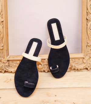 La Filippine Artemis Suede and Raffia Slides