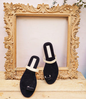 La Filippine Artemis Suede and Raffia Slides