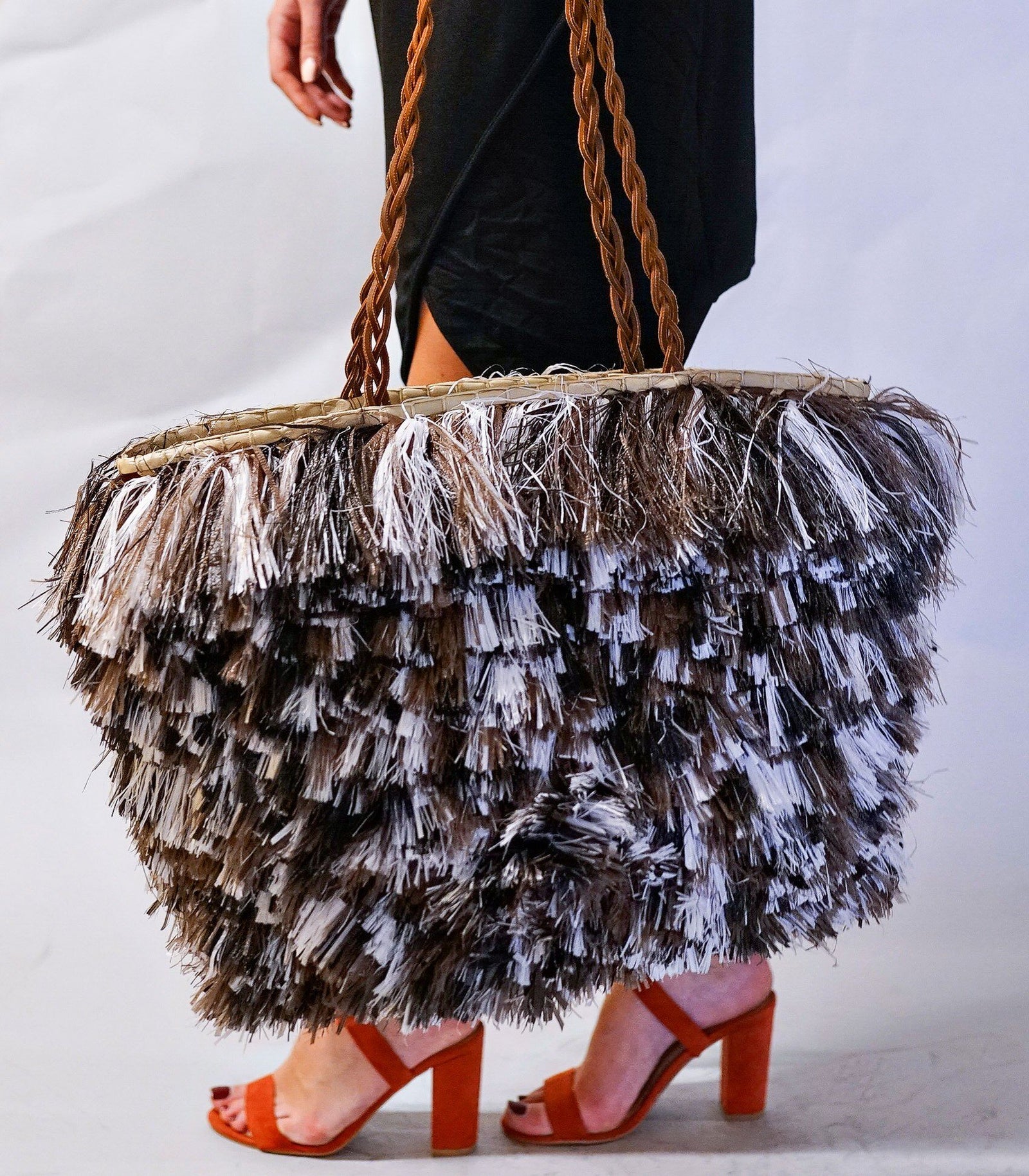 Bag - Bella Tri-colored Tiered Straw Fringe Tote