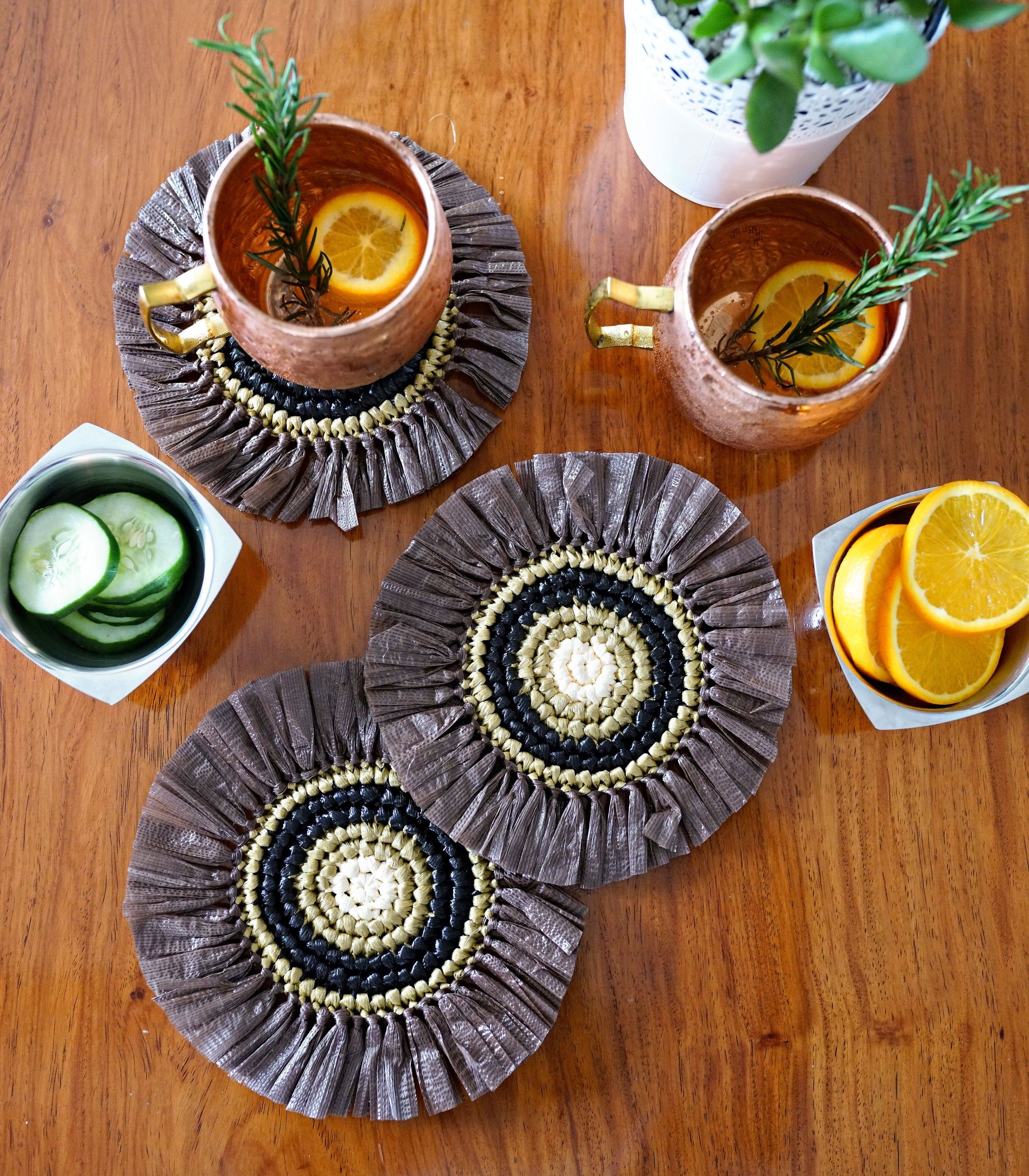 Glass Coasters - Pachuca Straw Coasters - Set Of 4