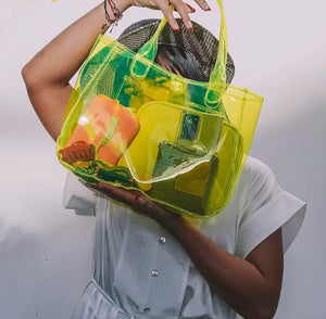 Carino Regular Neon Yellow PVC Bag with Grey Pouch