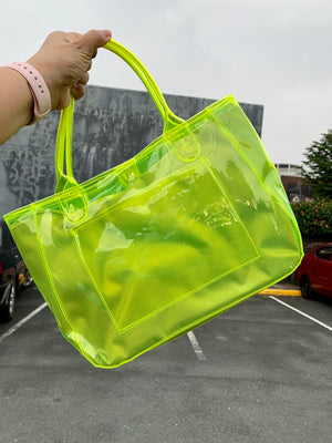 Carino Regular Neon Yellow PVC Bag with Grey Pouch