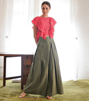 Pants - Petrosani Pleated Wide Leg Pants (Olive)