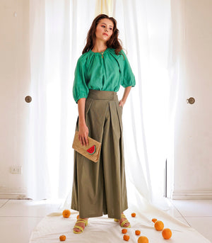 Pants - Petrosani Pleated Wide Leg Pants (Olive)