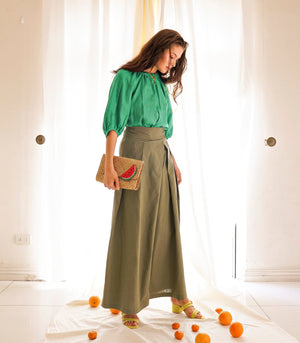 Pants - Petrosani Pleated Wide Leg Pants (Olive)