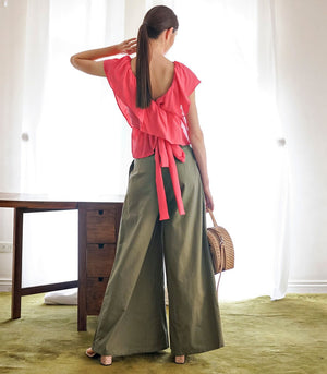 Pants - Petrosani Pleated Wide Leg Pants (Olive)