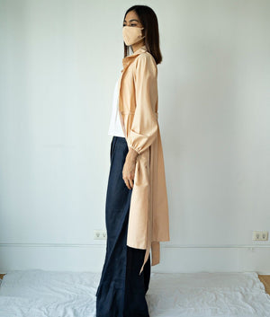 Trench-Style Protective Coat Set with Face Mask (Beige)