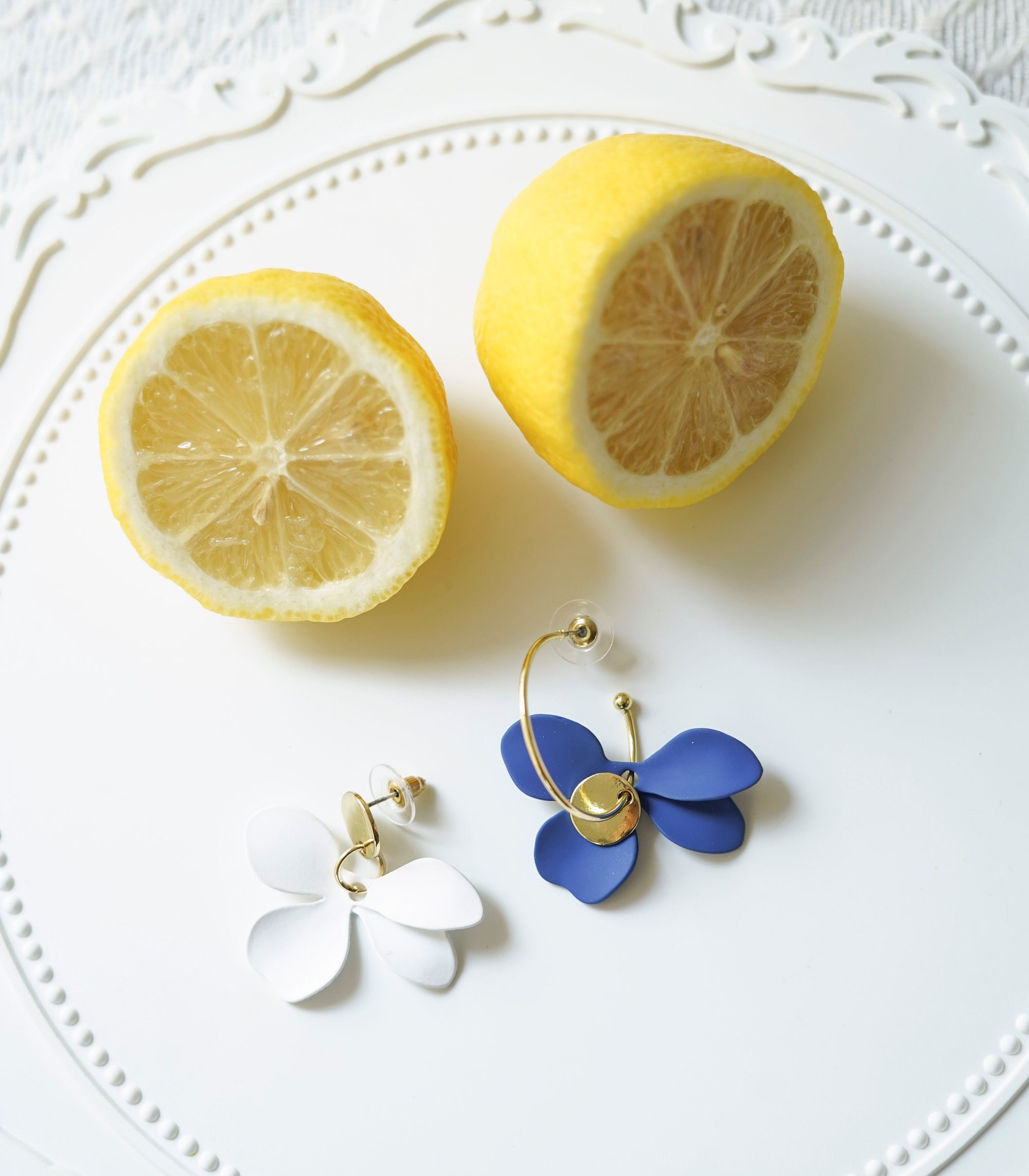 Sofia Flower Drop Asymmetrical Earrings - Blue