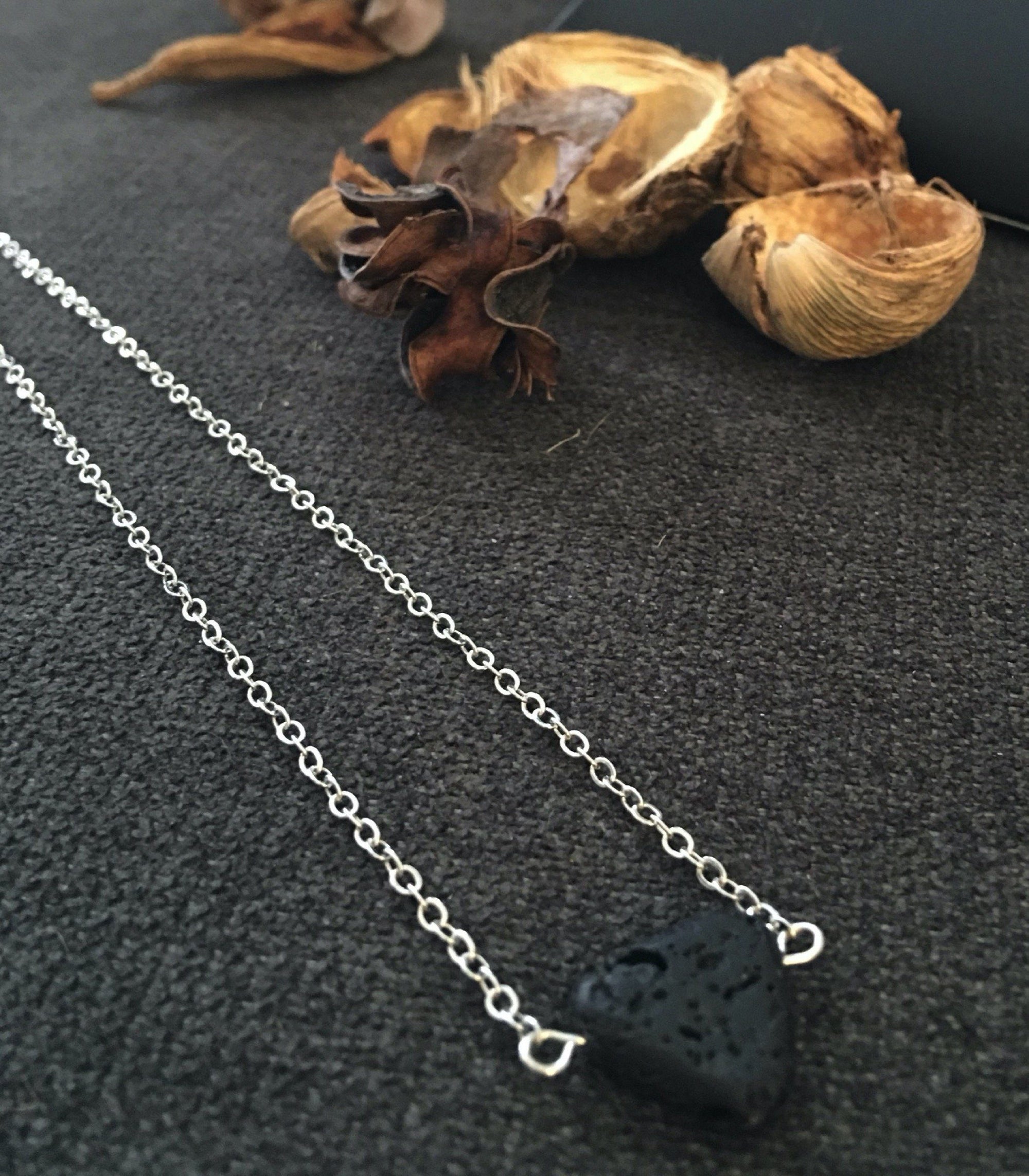 Soul Stone Diffuser Necklace - Lava Rock Silver